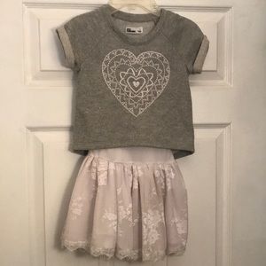 Girls size 5, sweat top and lace skirted dress
